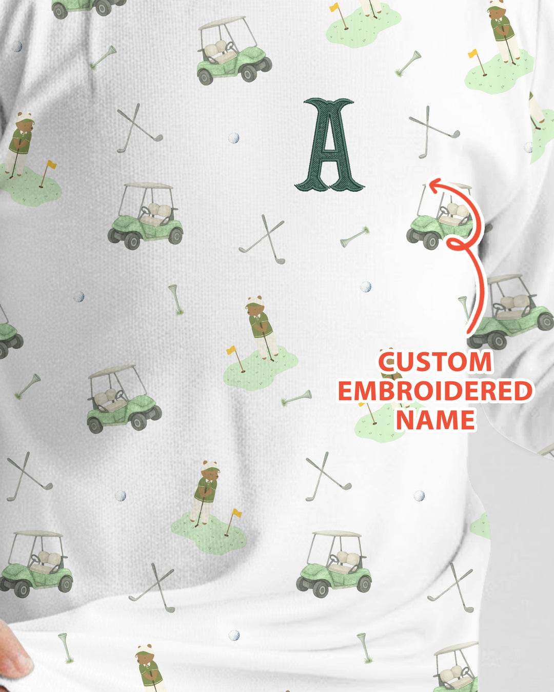Custom Embroidered Name Monogram Letter Golf Two Piece Long Sleeve Pajama Set
