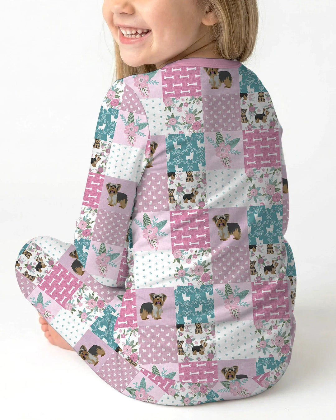 Floral Yorkie Grace Two Piece Long Sleeve Pajama Set
