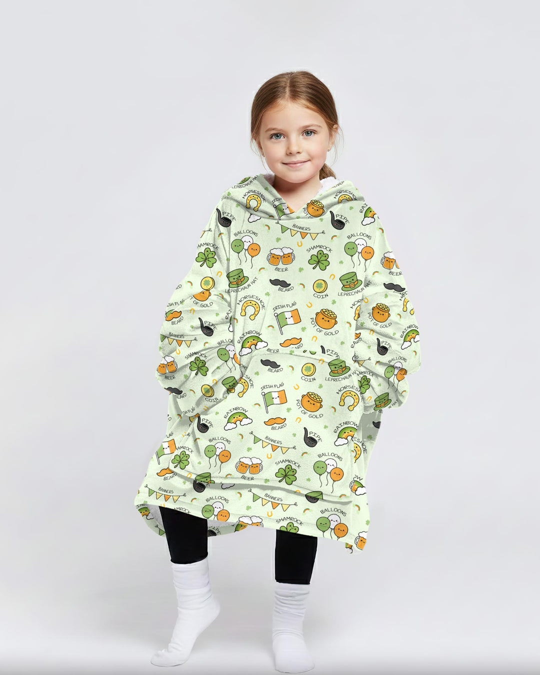 Kawaii St Patrick's Day Wearable Blanket Hoodie