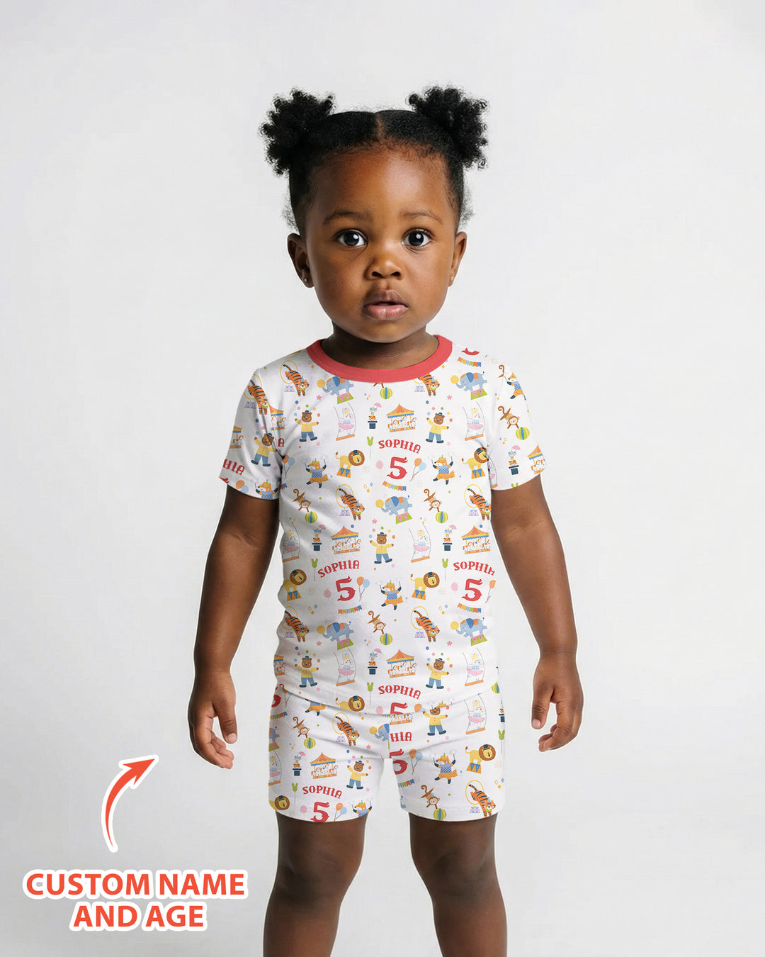 Custom Name Birthday Circus Bamboo Two Piece Short Sleeve Shorts Pajama Set