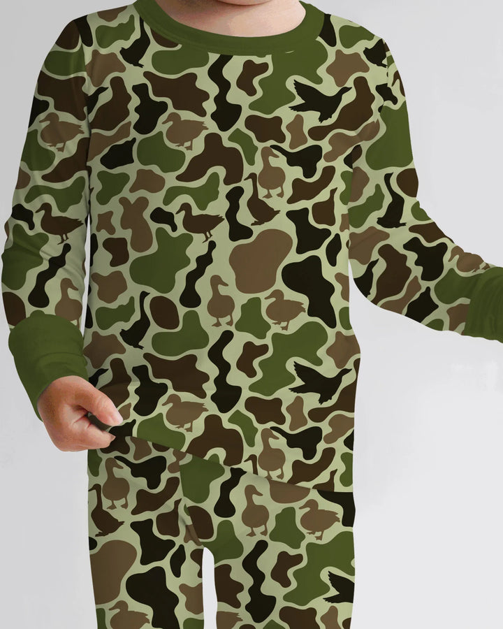 Mallard Duck Hunting Camouflage Bamboo Two Piece Long Sleeve Pajama Set
