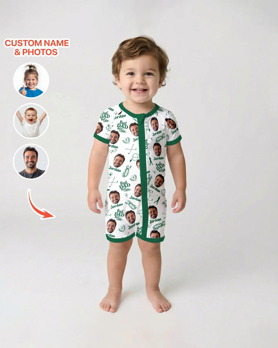 Mono de bambú corto con cremallera "Mejor papá por mucho" con foto personalizada