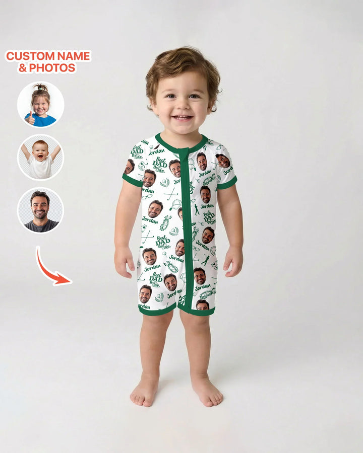 Mono de bambú corto con cremallera "Mejor papá por mucho" con foto personalizada