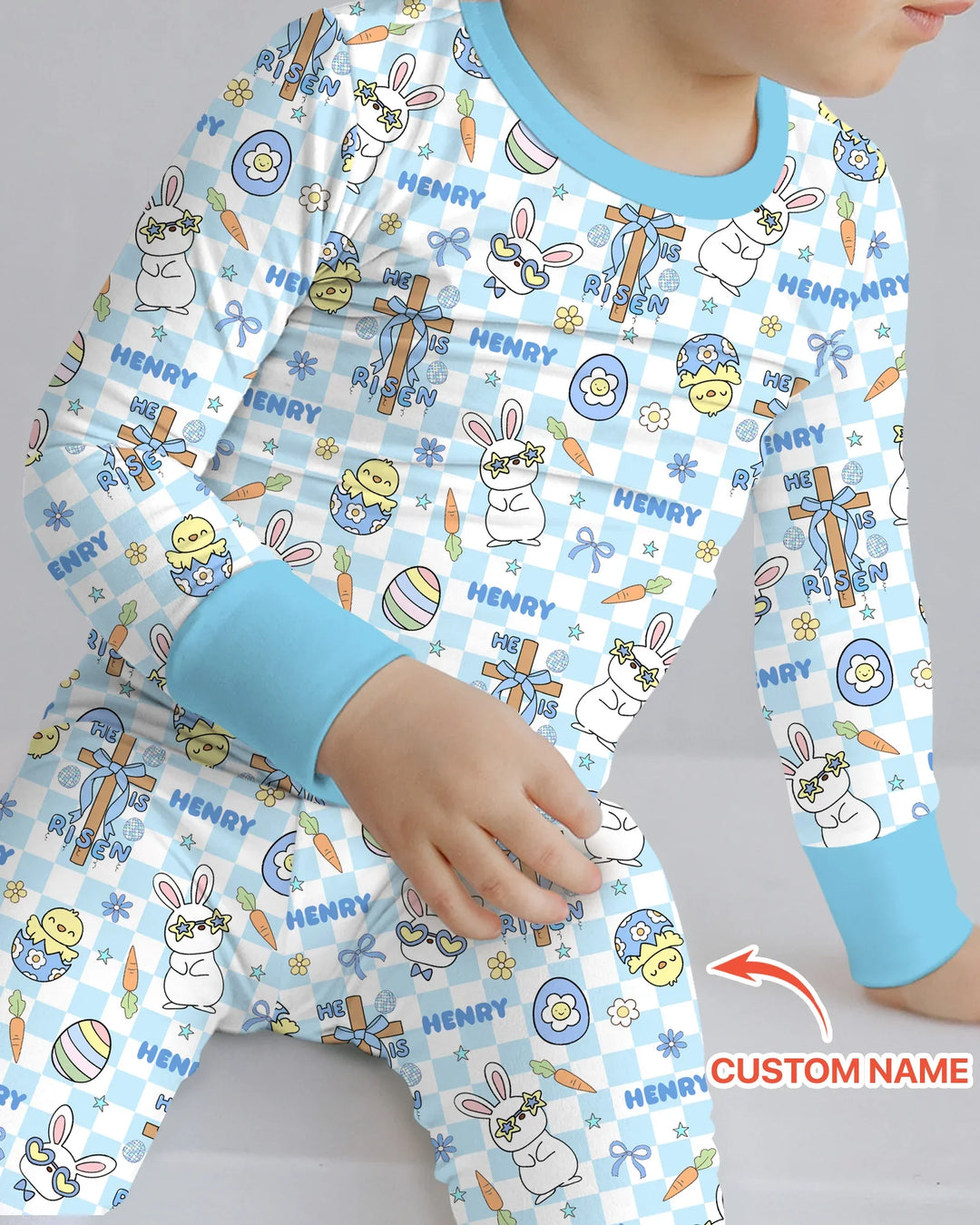 Custom Name Retro Easter Two Piece Long Sleeve Pajama Set