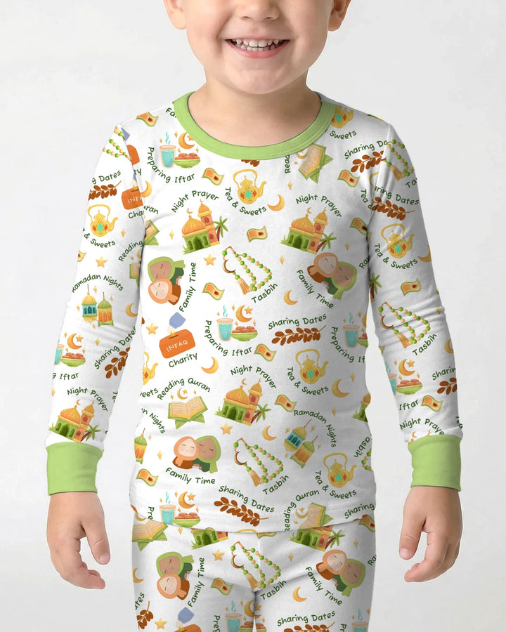 Ramadan Mubarak Matching Family Two Piece Long Sleeve Pajama Set