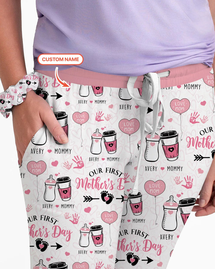 Custom Name First Mother's Day Drink Bamboo Women Pajama Set