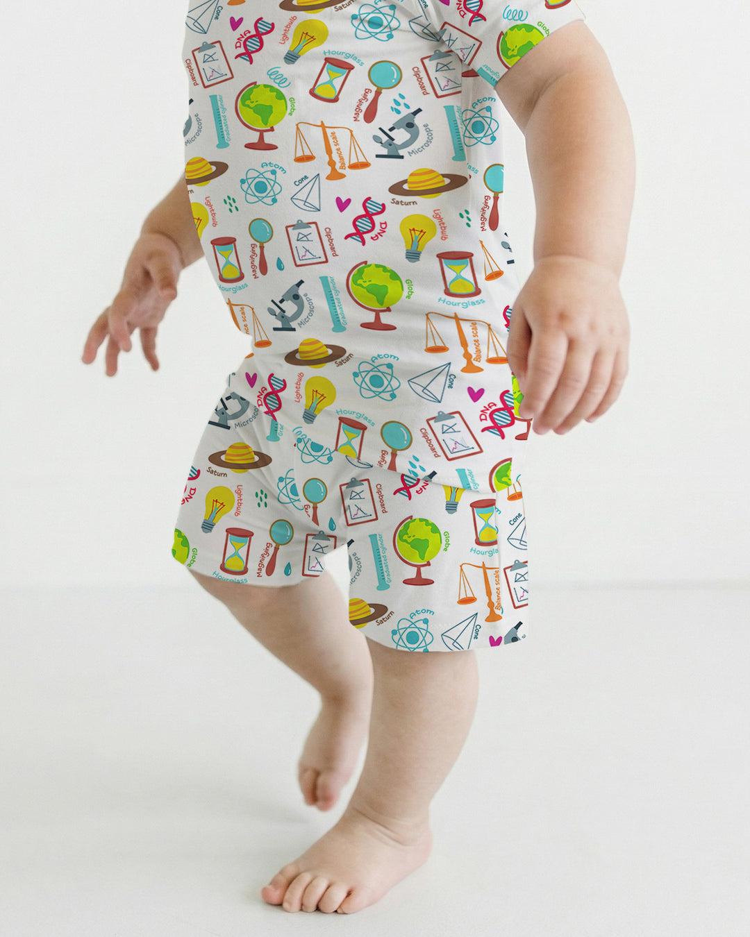 Tiny Scientist Explores The World Bamboo Two Piece Short Sleeve Shorts Pajama Set