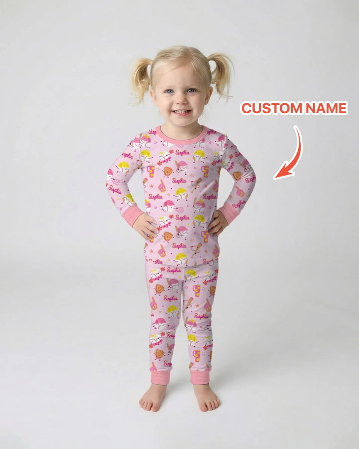 Baseball Mama and Mini Matching Bamboo Two Piece Long Sleeve Pajama Set