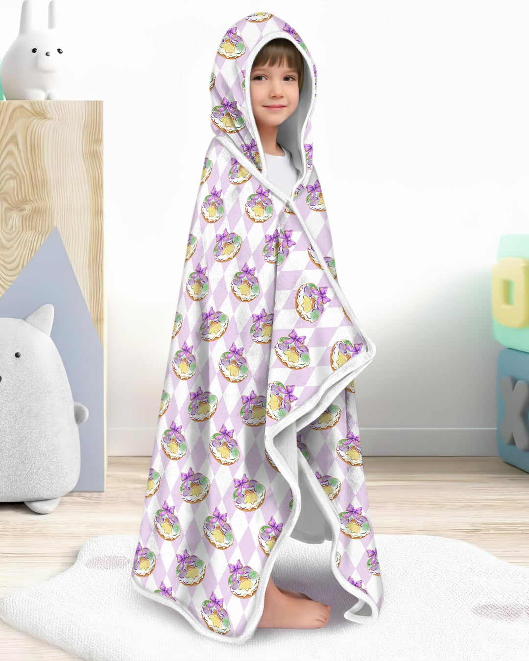 Mardi Gras Donut Wearable Hooded Blanket