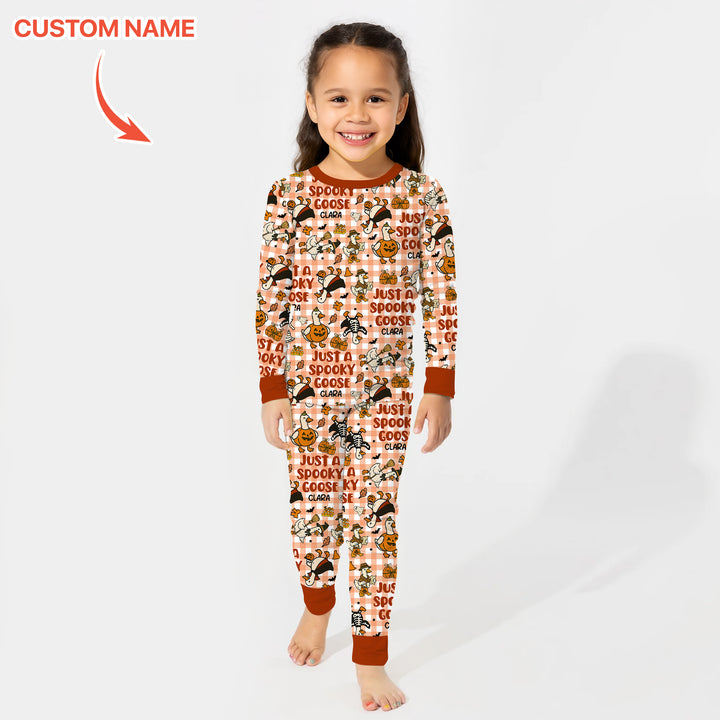 Just A Spooky Goose Custom Name Girl Version Long Sleeve Pajama Set