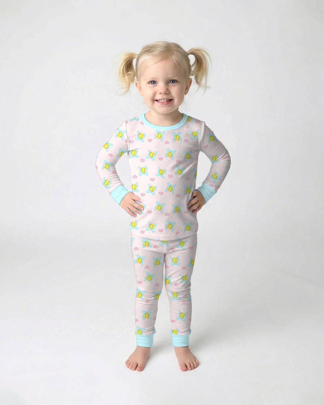 Softbal Coquette Bow Two Piece Long Sleeve Pajama Set