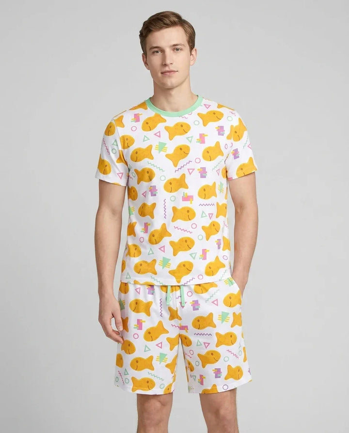 Cheesy Fishies Family Matching Bamboo Men Short Sleeve Short Pajama Set