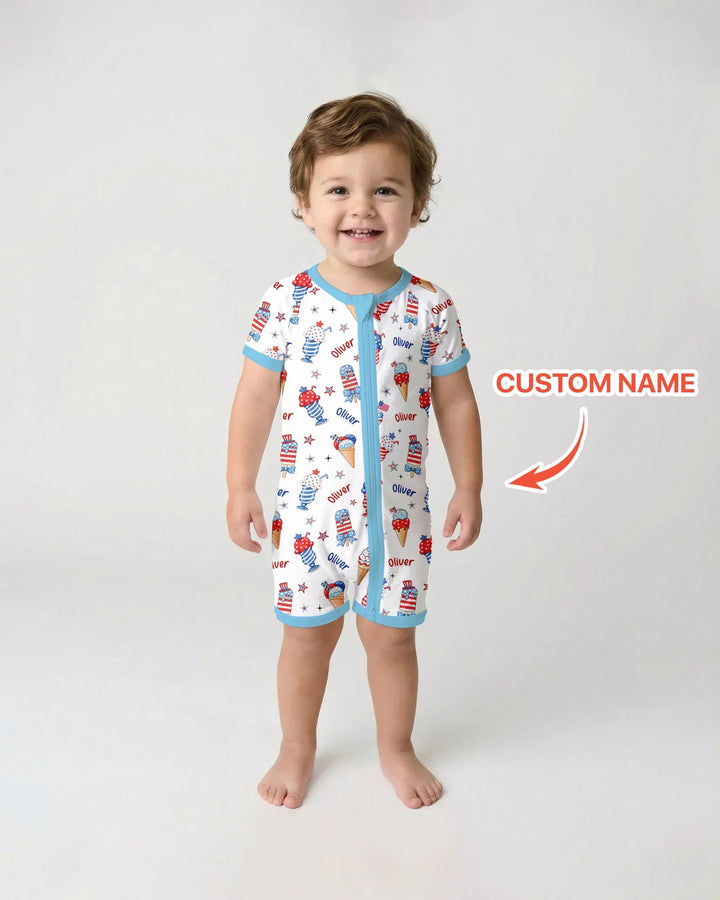Custom Name Red, White & Ice Cream Bamboo Shorty Zippy