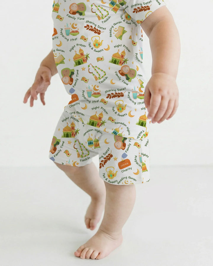 Ramadan Mubarak Matching Family Two Piece Short Sleeve Shorts Pajama Set
