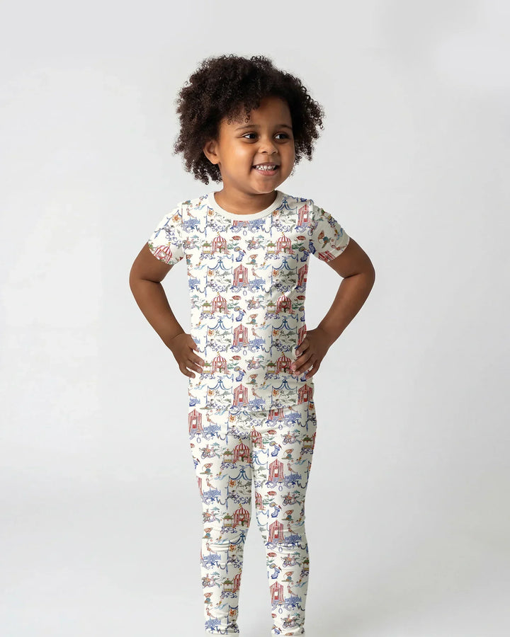 Vintage Lousiana Circus Toile Family Matching Bamboo Two Piece Short Sleeve Pajama Set