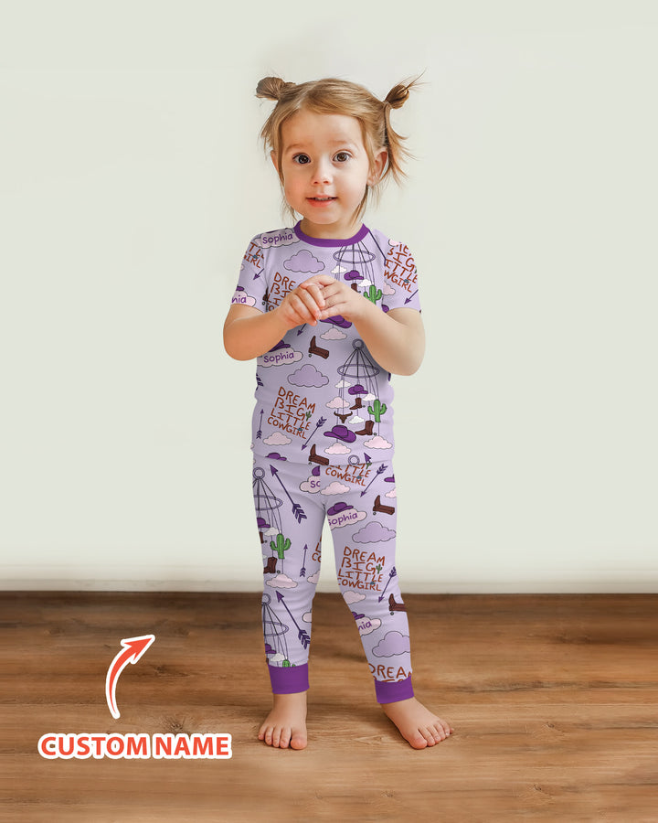 Litlle Cowboy Sis Bro Matching  Bamboo Two Piece Short Sleeve Pajama Set