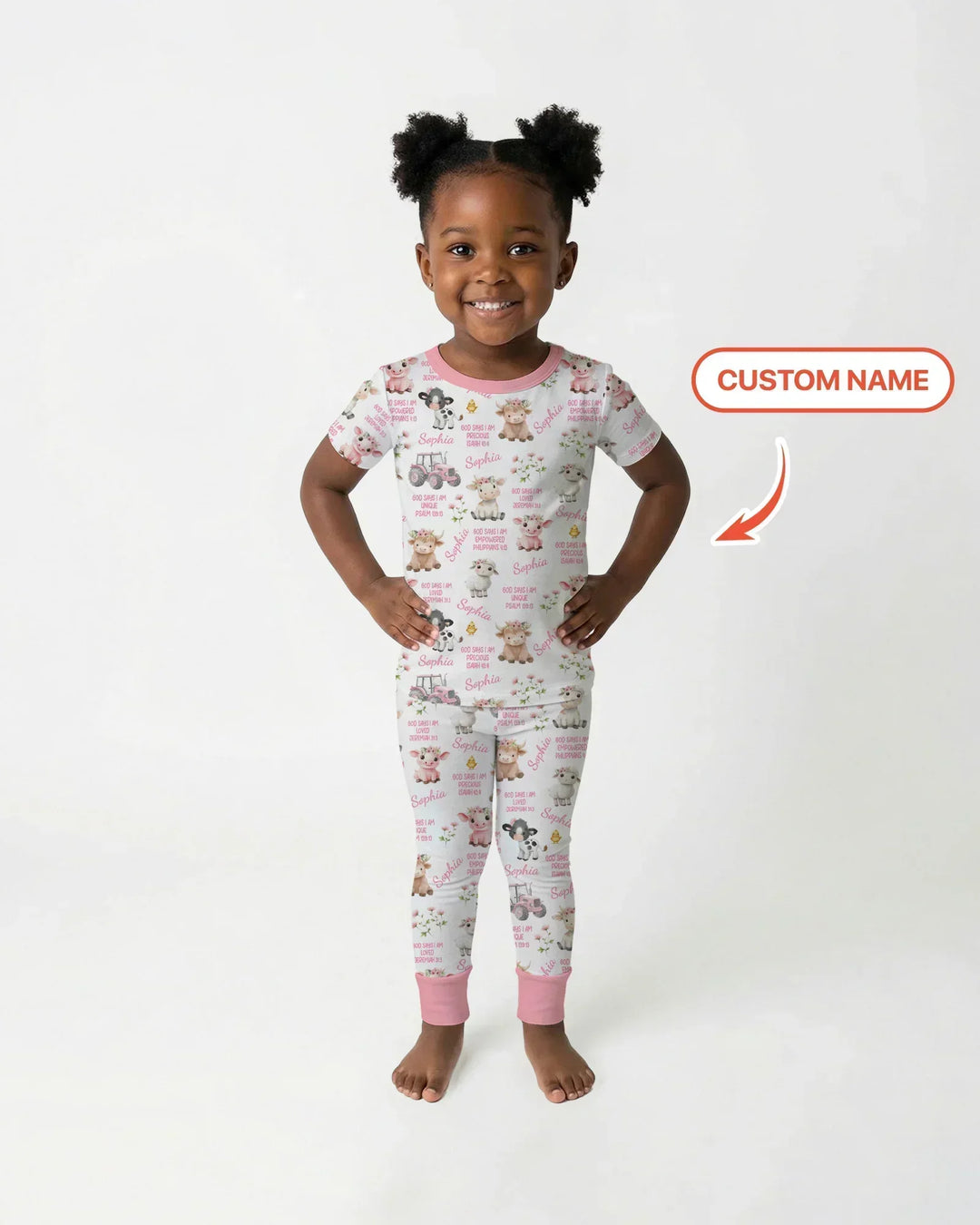 Custom Name God Says I Am Farm Animals Bamboo Two Piece Short Sleeve Pajama Set