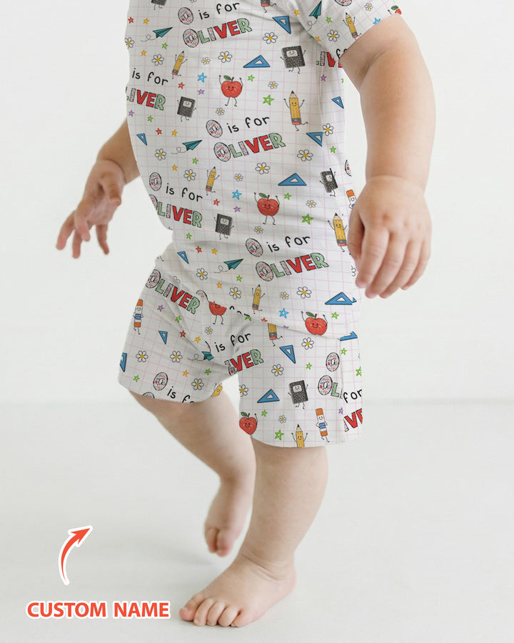 Personalized Back To School Bamboo Two Piece Short Sleeve Shorts Pajama Set