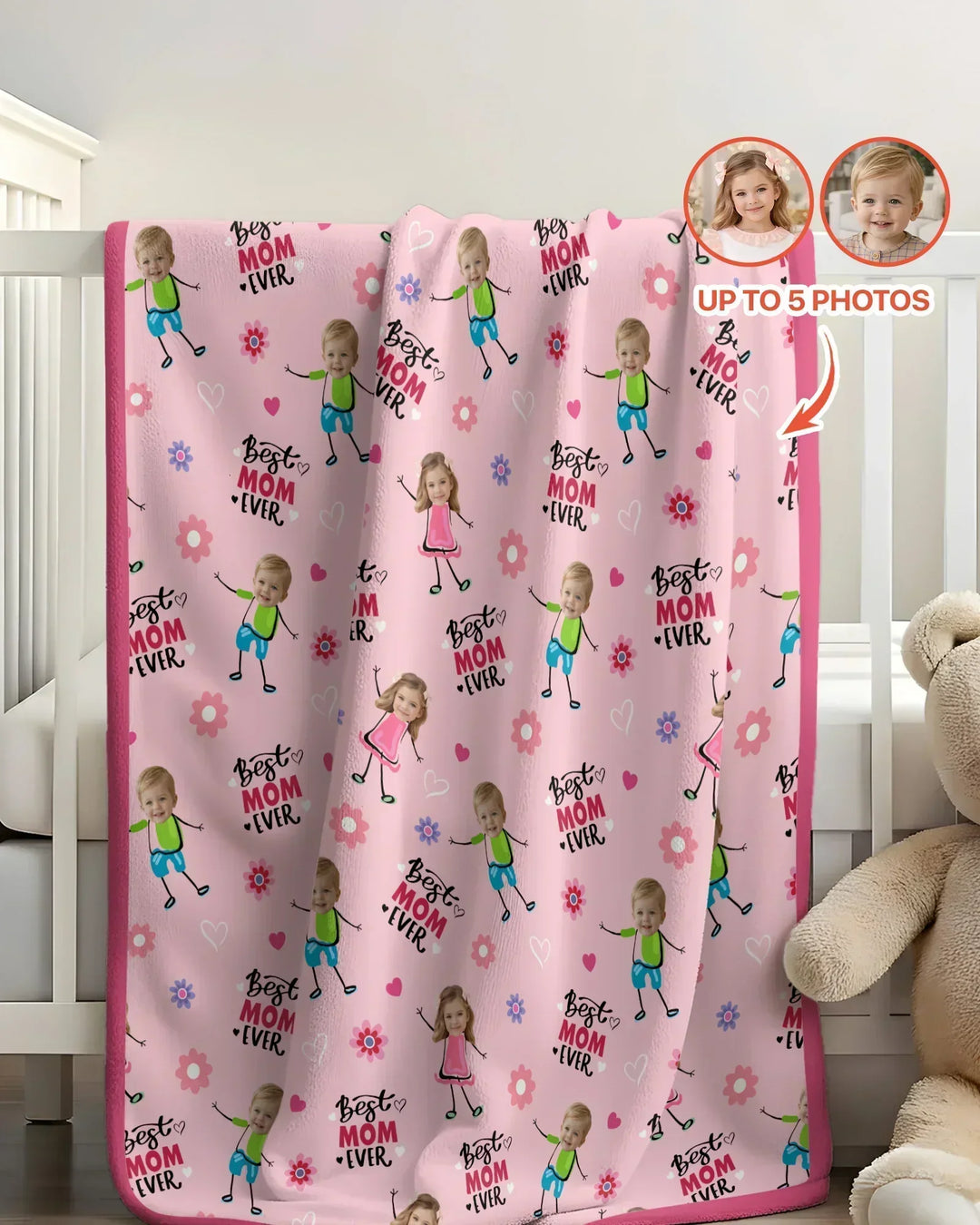 Custom Photo "Best Mom Ever" Doodle Bamboo Blanket