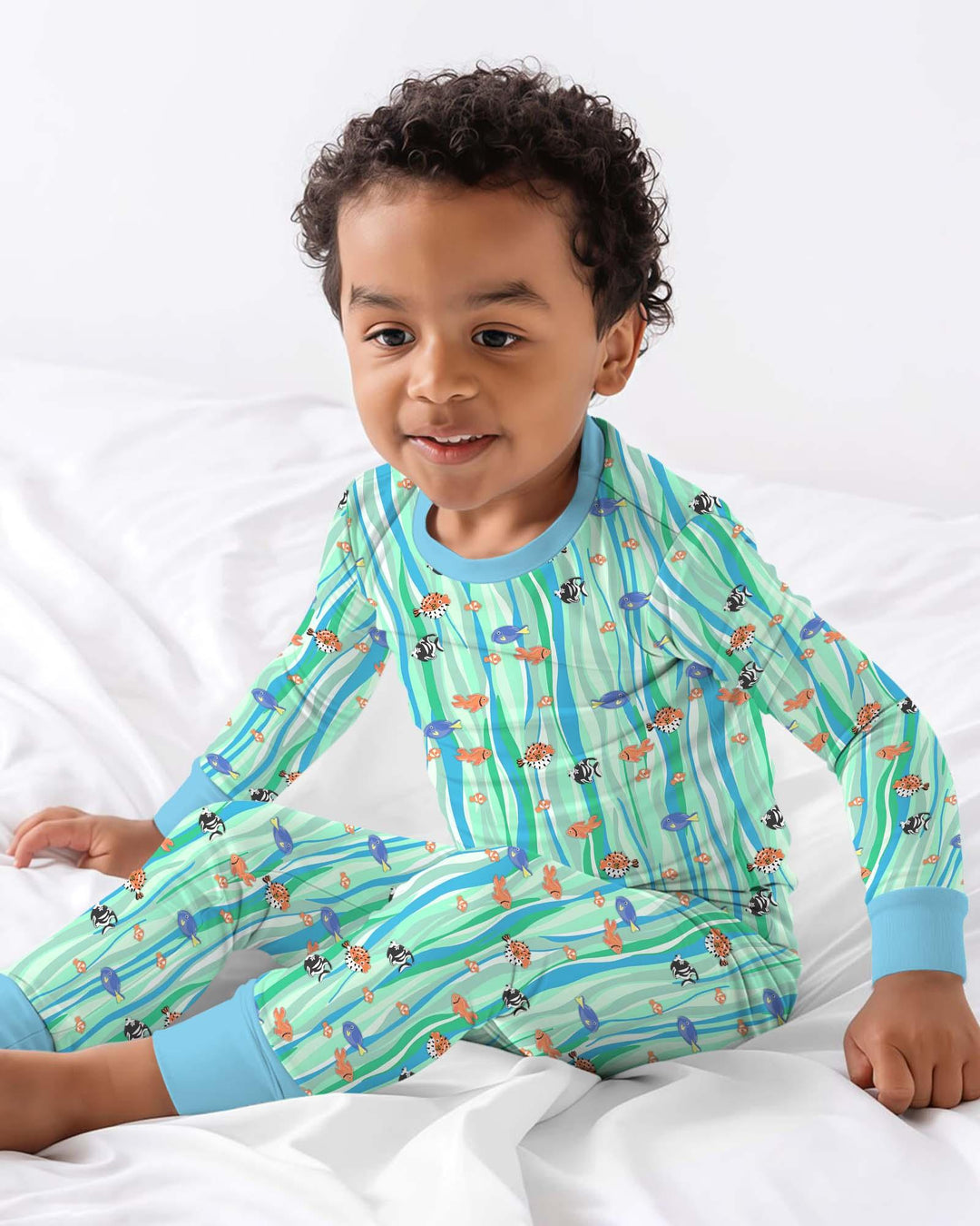 Custom Name Summer Beach Bamboo Two Piece Long Sleeve Pajama Set