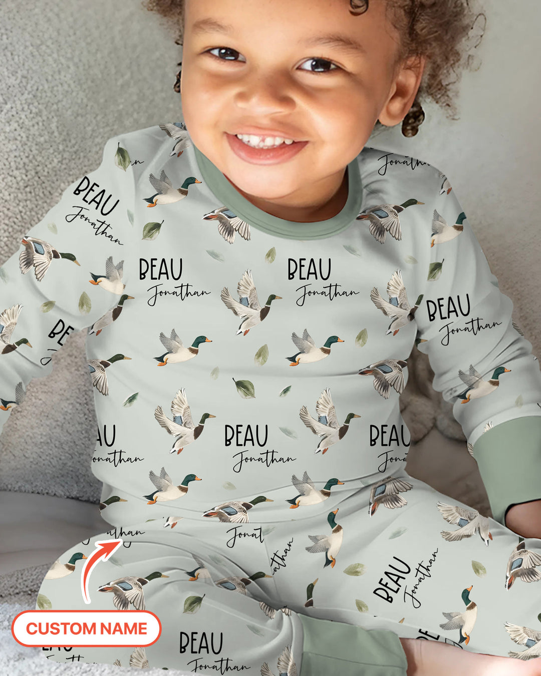 Custom Name Mallard Duck Two Piece Long Sleeve Pajama Set