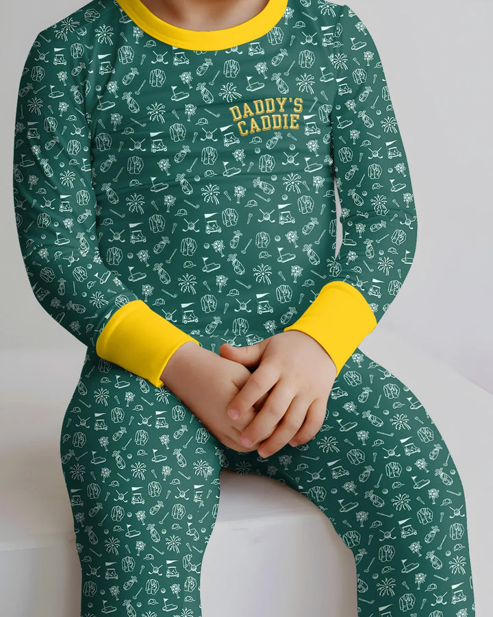 Conjunto de Pijama de Dos Piezas de Bambú con Bordado A Juego con Papá para Palos de Golf y Manga Larga