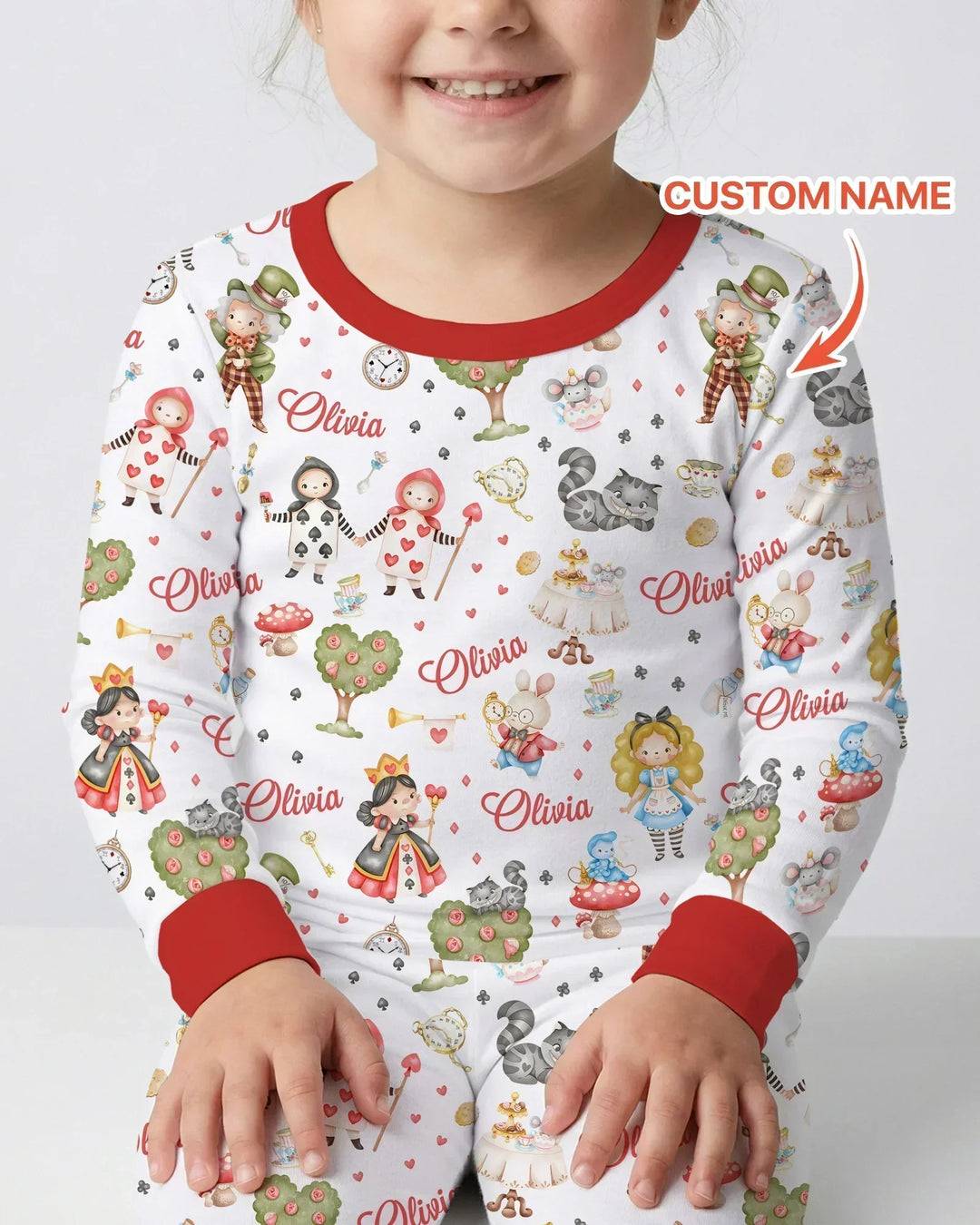Whimsical Wonderland Tea Party Custom Name Two Piece Long Sleeve Pajama Set