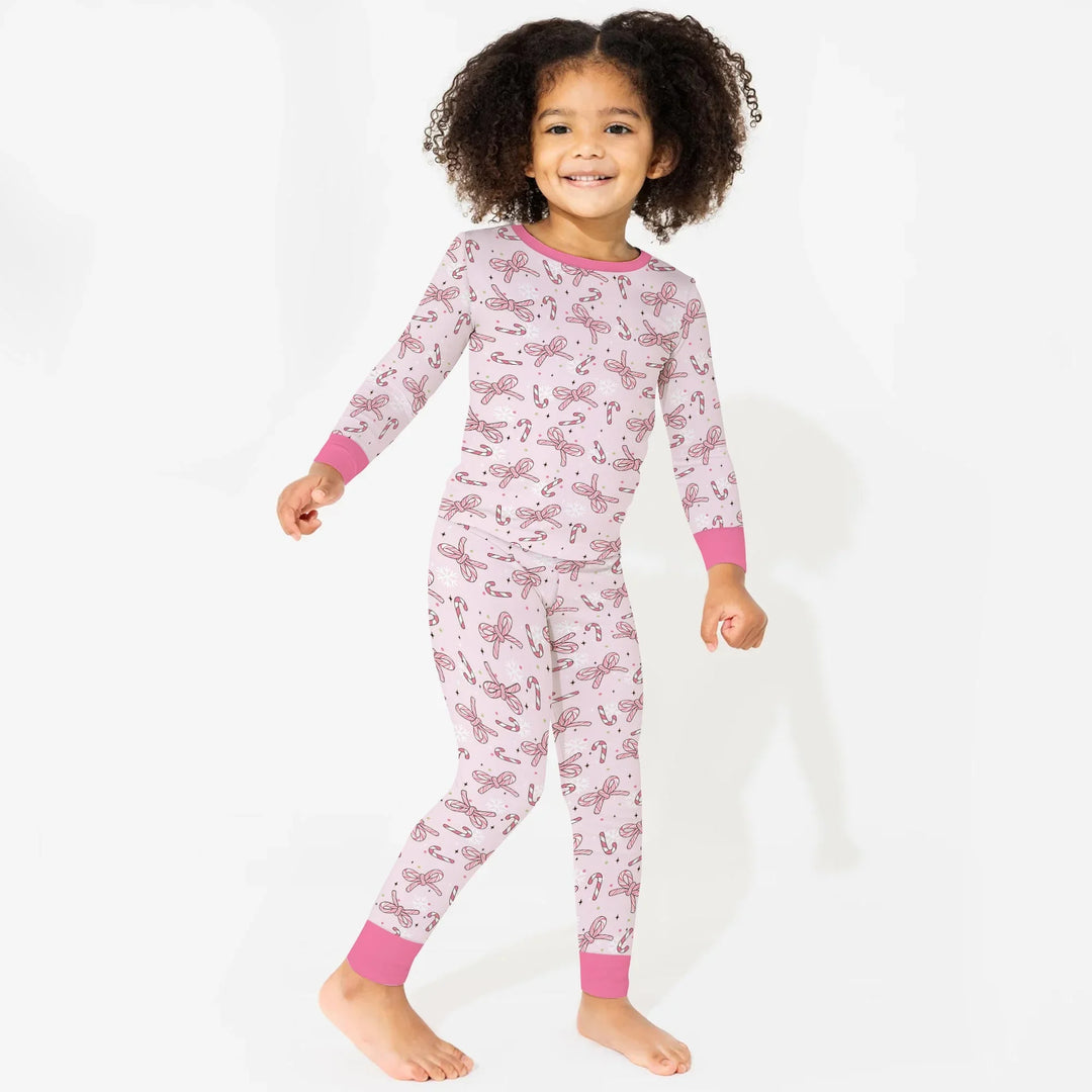Pink Candy Bows Two Piece Long Sleeve Pajama Set