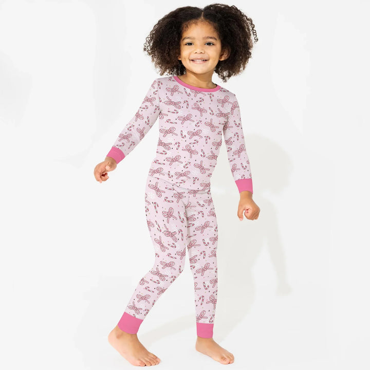 Pink Candy Bows Two Piece Long Sleeve Pajama Set