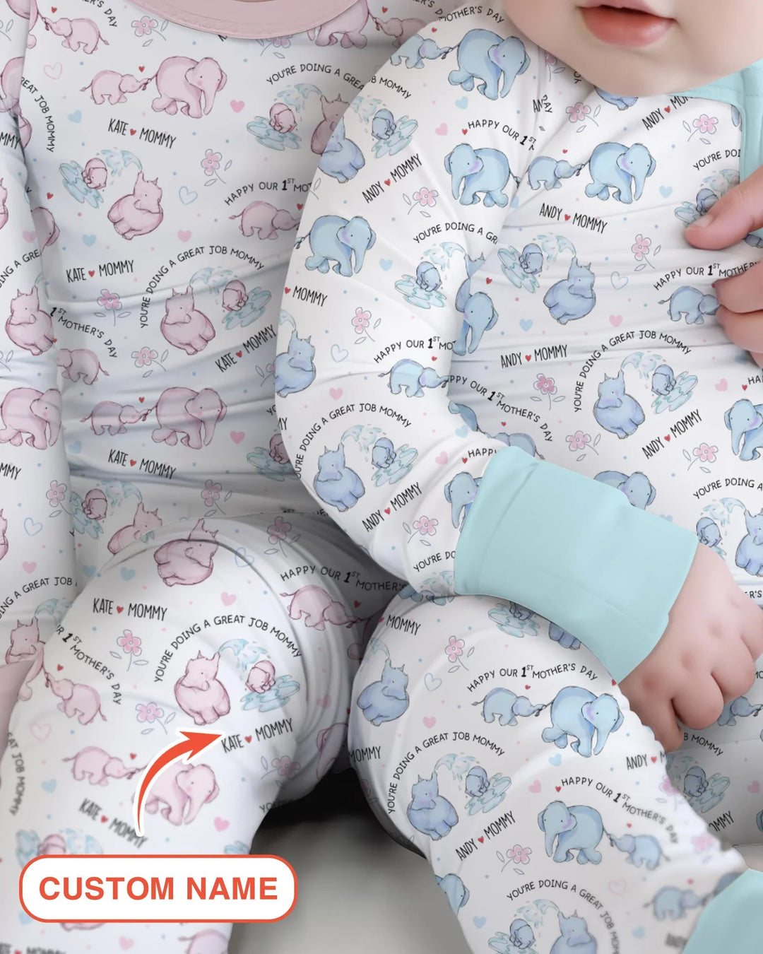 Custom Name Mother & Baby Elephant Convertible Zippy