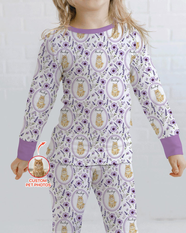 Custom Pet Photo Flower Garden Bamboo Two Piece Long Sleeve Pajama Set