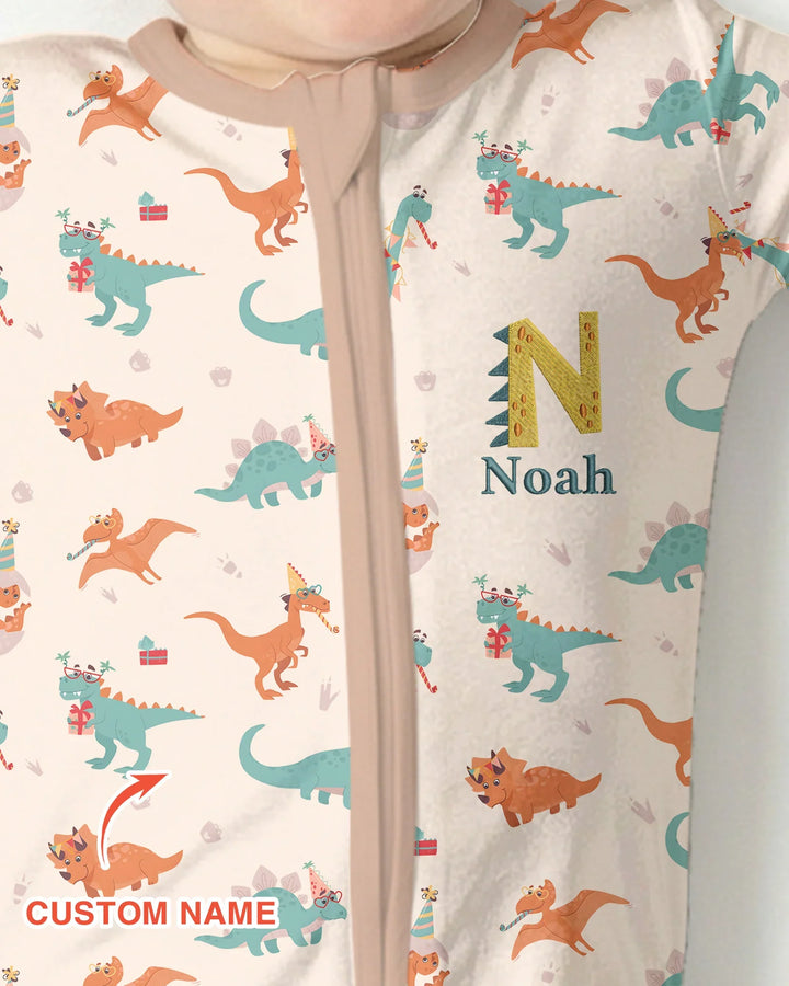Dinosaurios con Nombre Bordado Personalizado Mono Convertible de Bambú