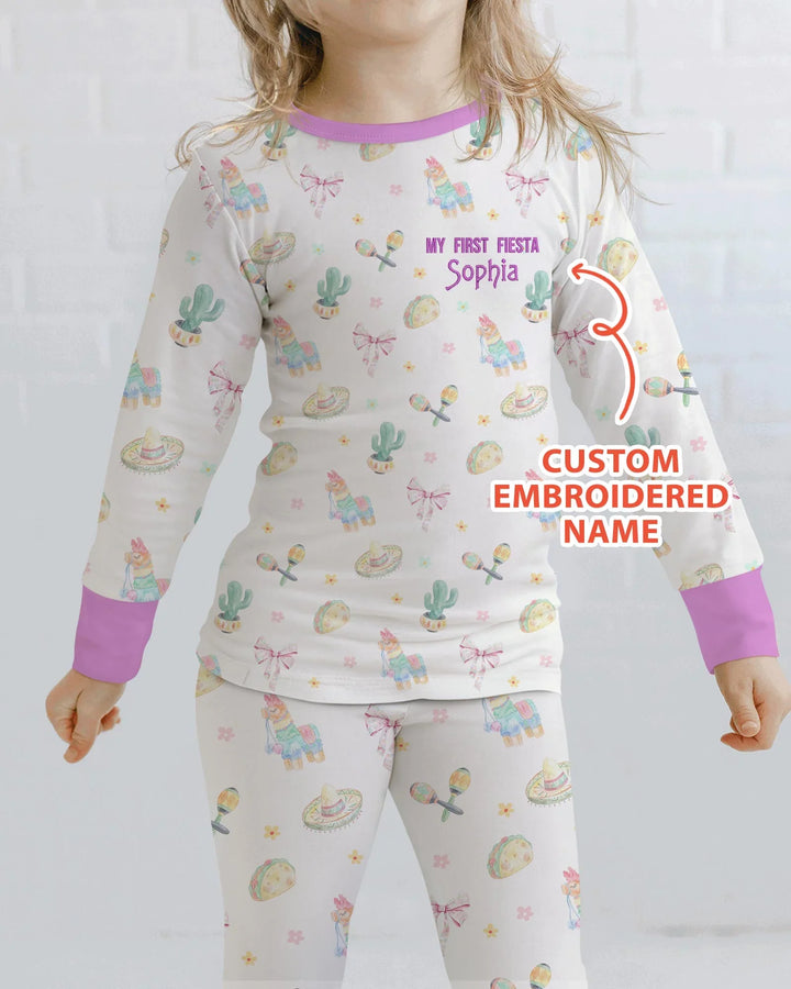 Embroidered My First Cinco De Mayo  Bamboo Two Piece Long Sleeve Pajama Set