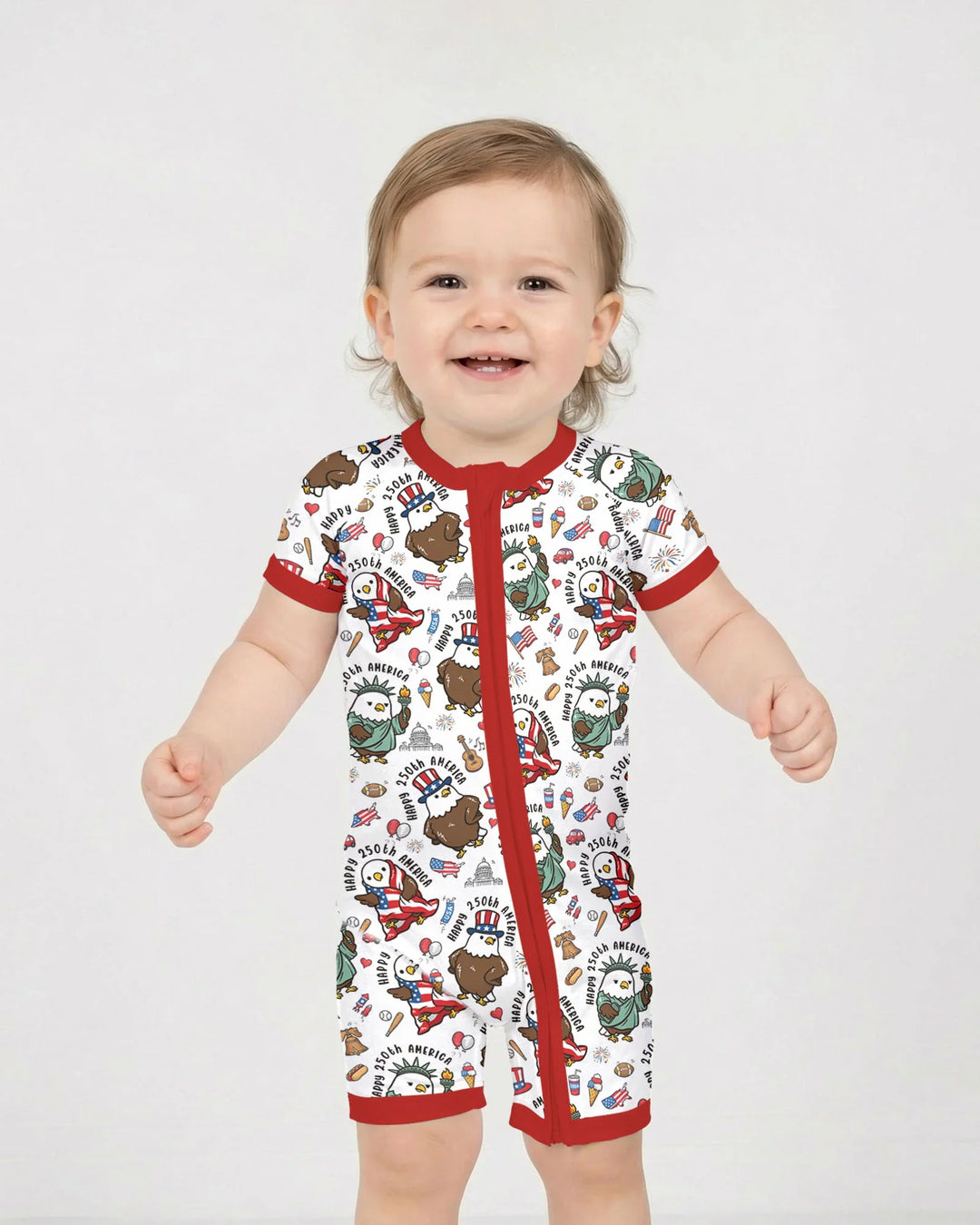 Happy 250th America Cute Patriotic Eagles Family Matching Bamboo Shorty Zippy