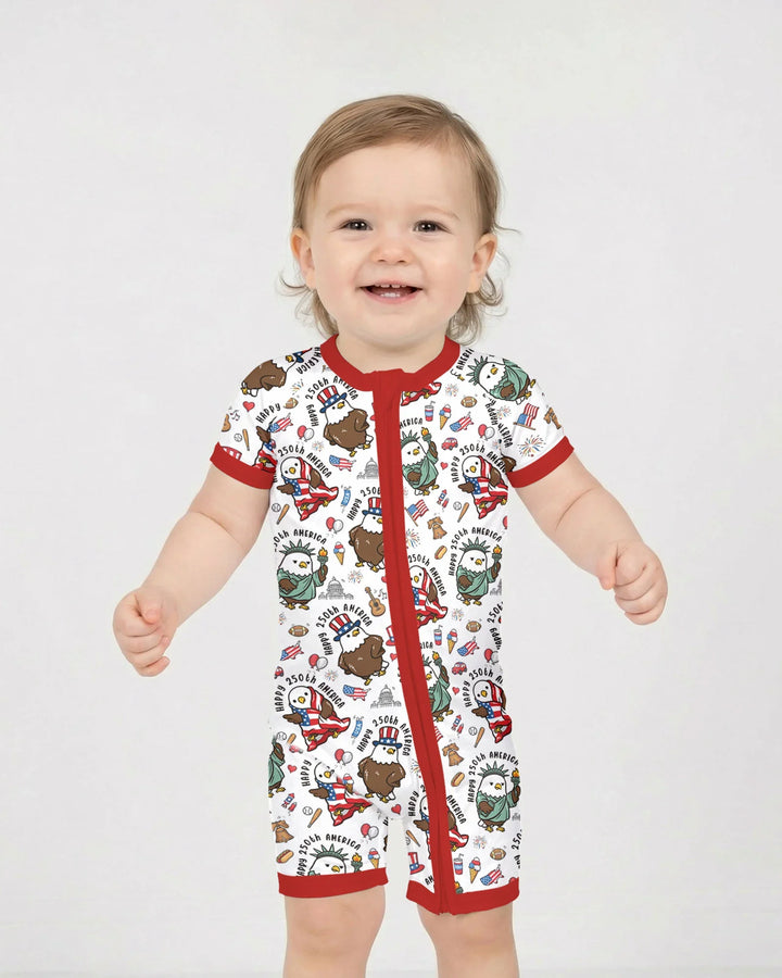 Happy 250th America Cute Patriotic Eagles Family Matching Bamboo Shorty Zippy
