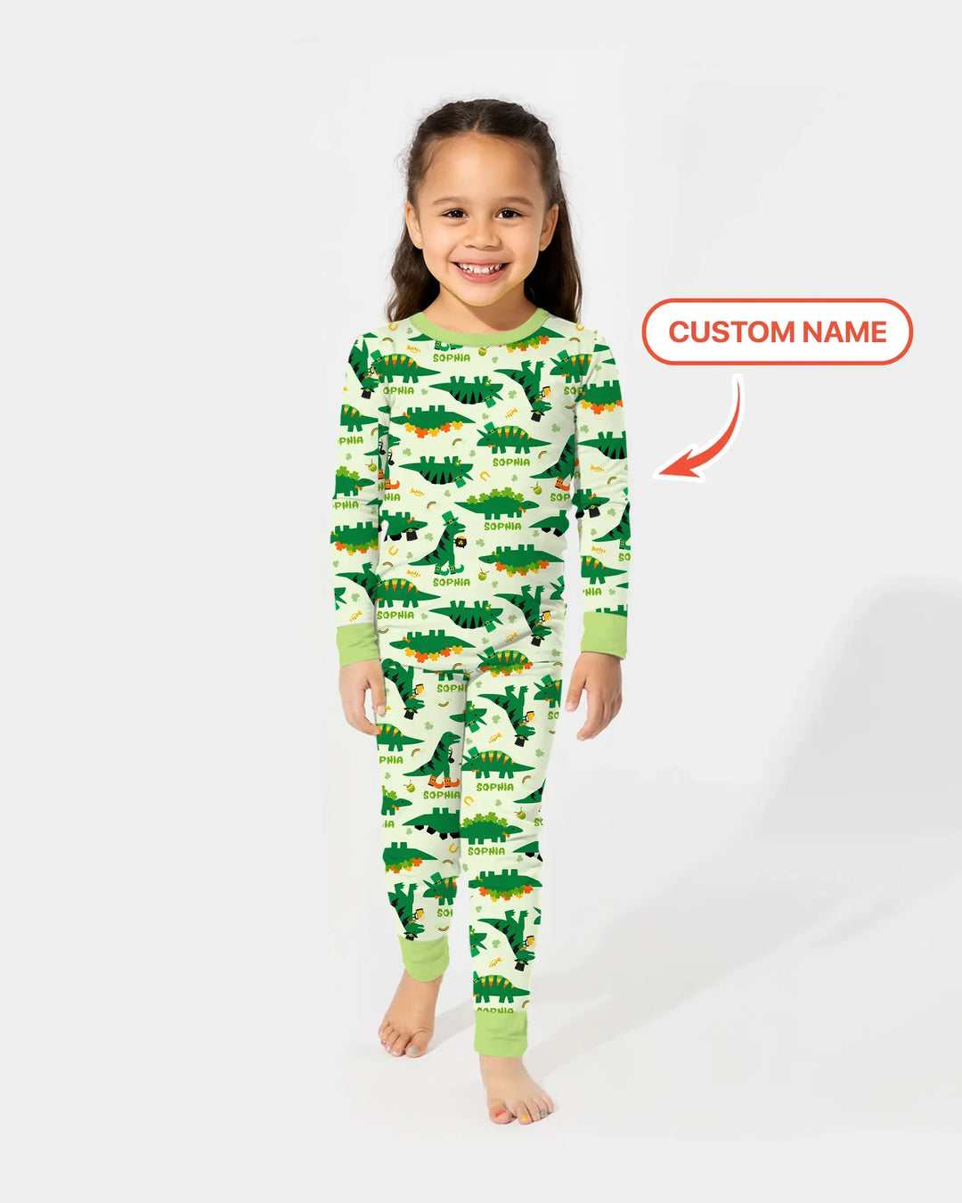St. Patrick's Day Dinosaurs Custom Two Piece Long Sleeve Pajama Set