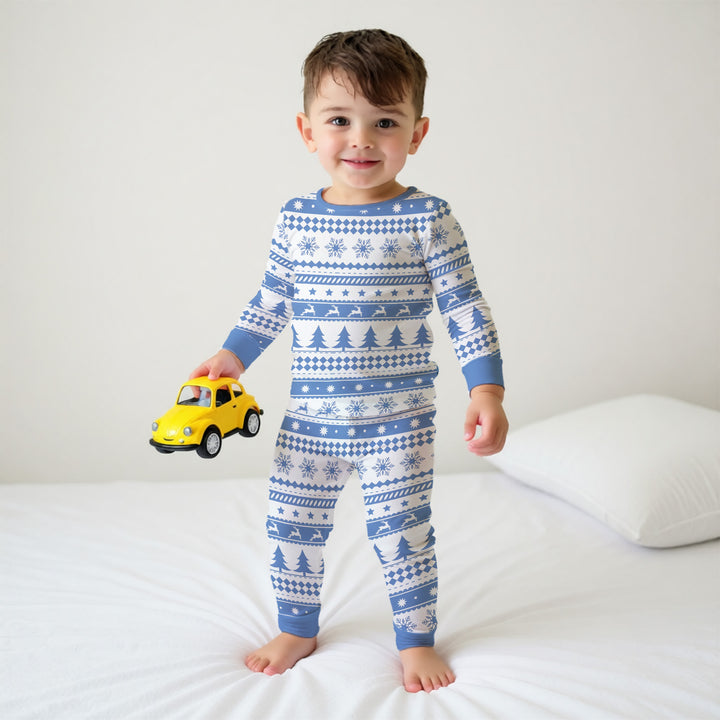 Blue Fair Isle Two Piece Long Sleeve Pajama Set