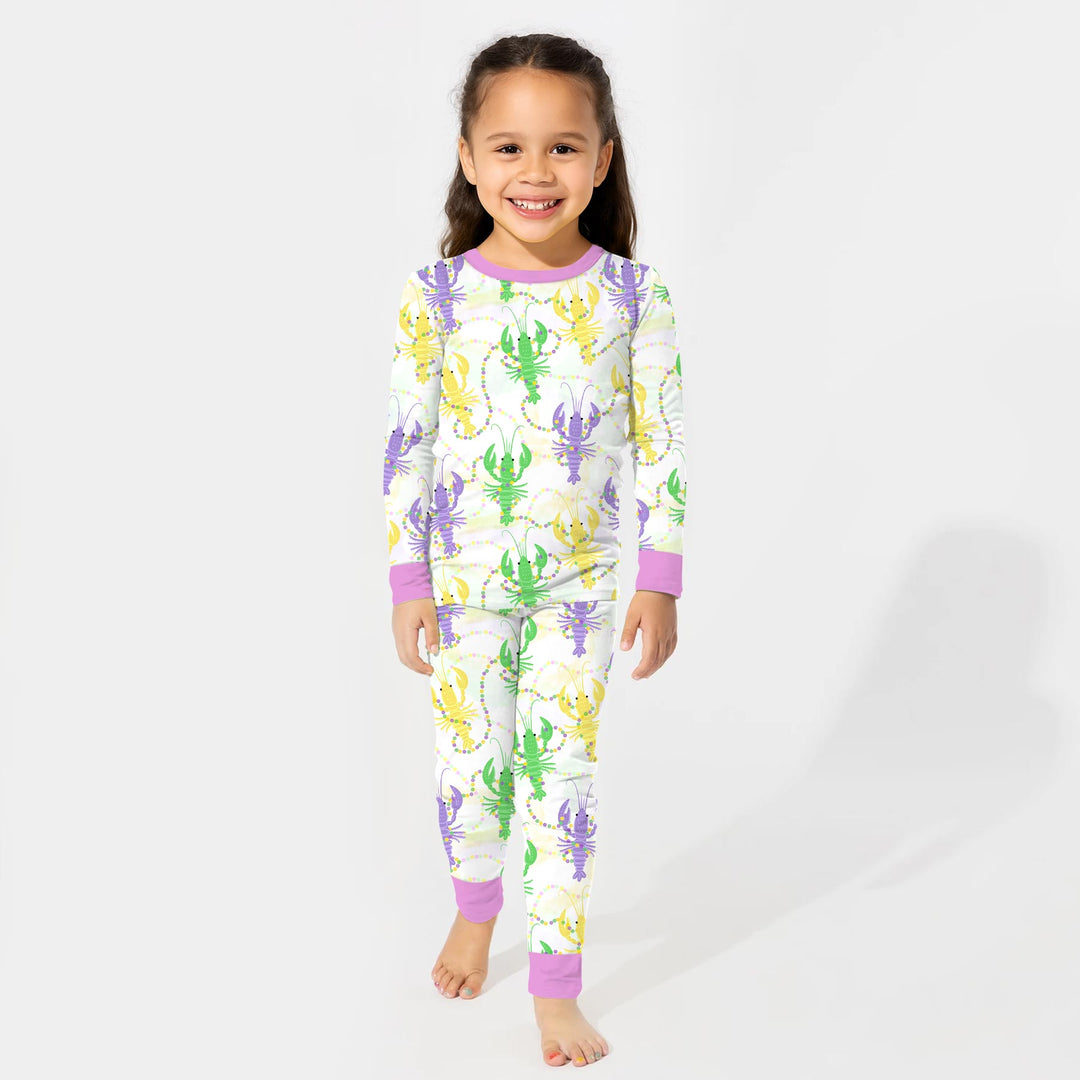 Mardi Gras Crawfish Family Matching Two Piece Long Sleeve Pajama Set