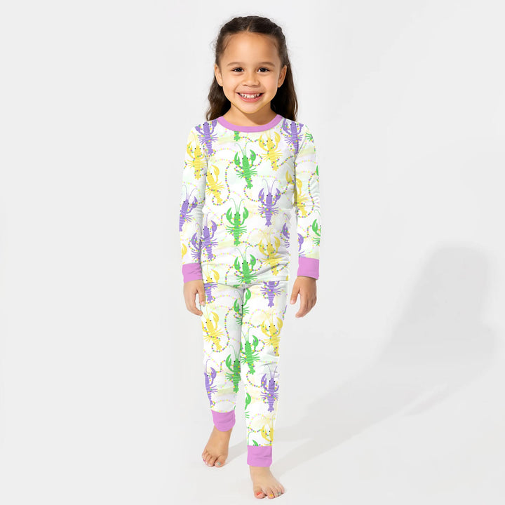 Mardi Gras Crawfish Family Matching Two Piece Long Sleeve Pajama Set