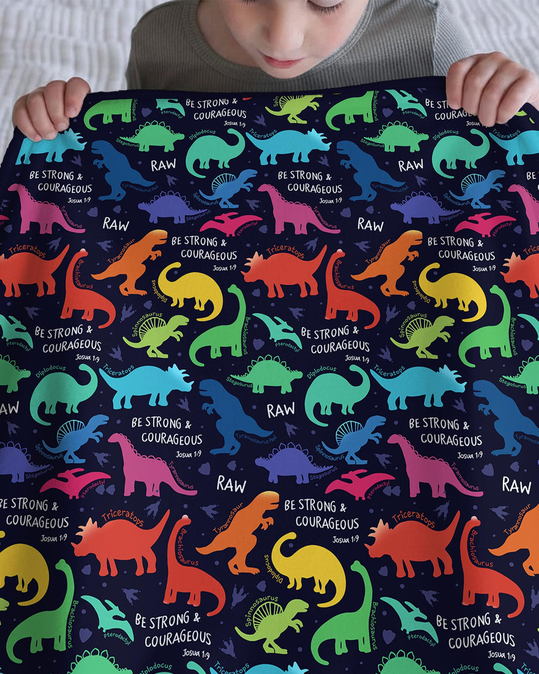 Be Strong and Courageous Dinosaur Christian Bamboo Blanket