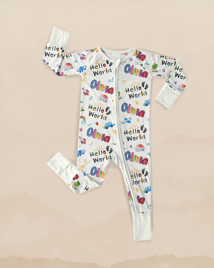 Custom name "Hello World" - Crayon Style Convertible Zippy