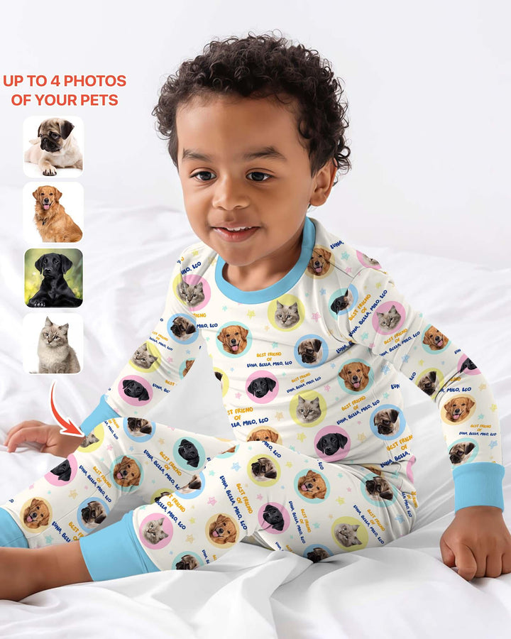 Best Friend Custom Name And Pet Photos Bamboo Two Piece Long Sleeve Pajama Set