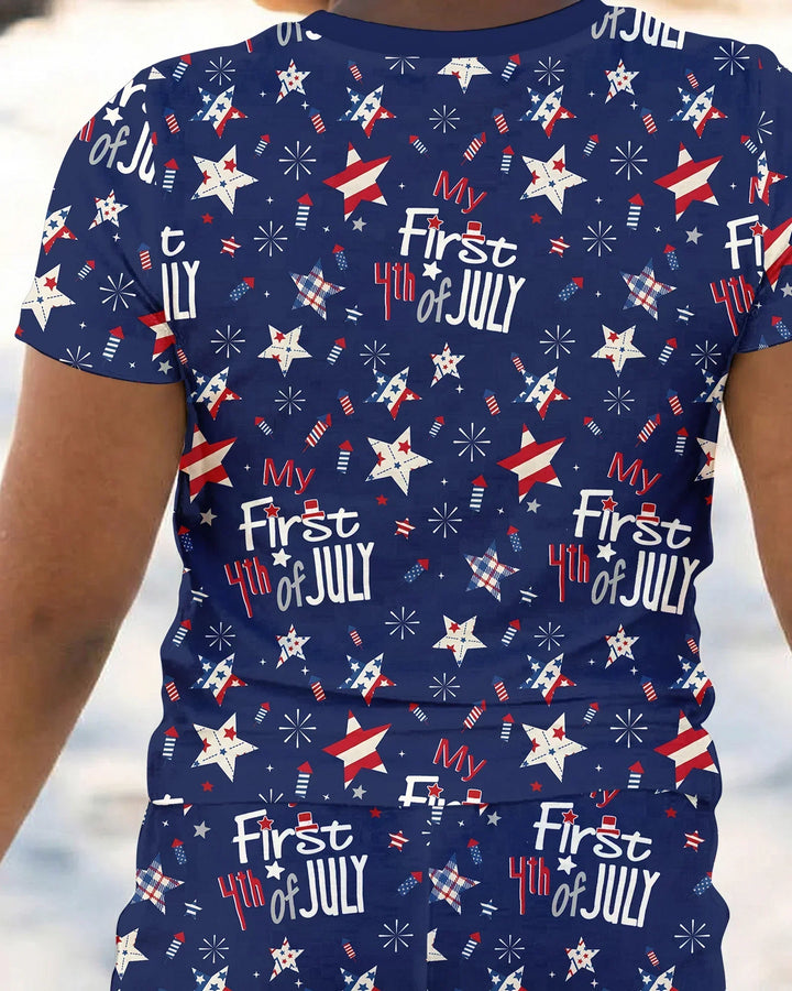 My First 4th of July Star Striped Bamboo Two Piece Short Sleeve Pajama Set