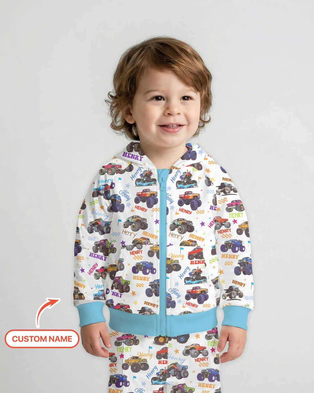 Monster Truck Custom Name Bamboo Zip Hoodie