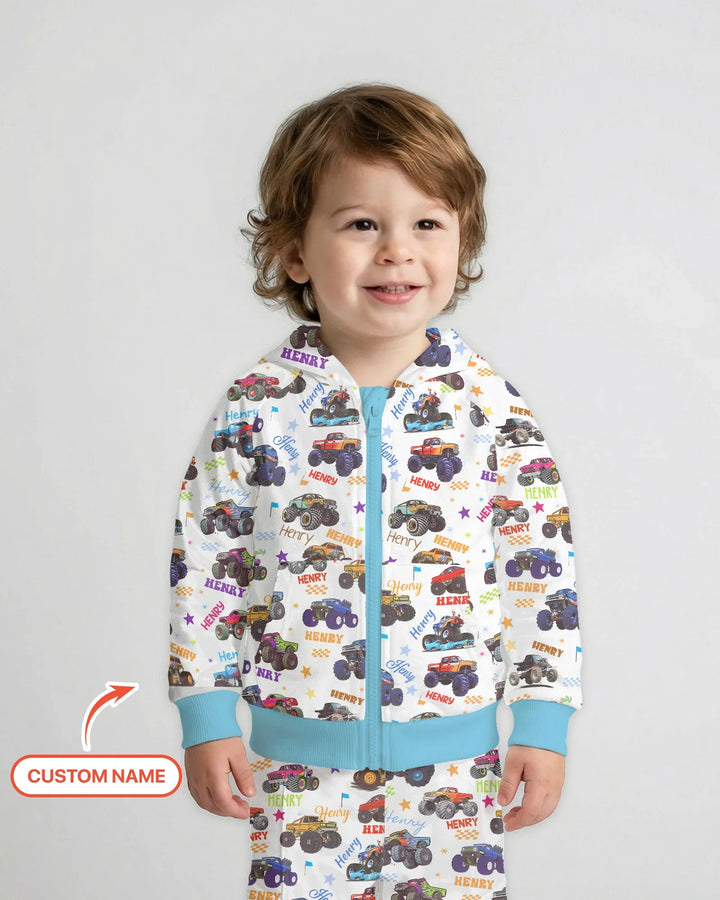 Monster Truck Custom Name Bamboo Zip Hoodie