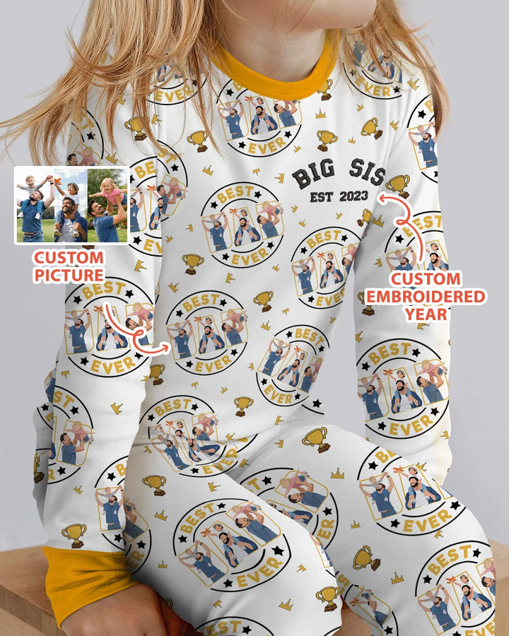 Conjunto de pijama de bambú de dos piezas con bordado de manga larga a juego para el Día del Padre personalizado en familia