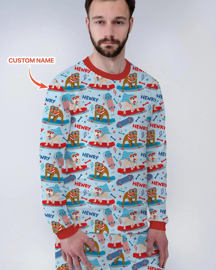 Personalized Patriotic Skate Pups Family Matching Men's Pajama Set