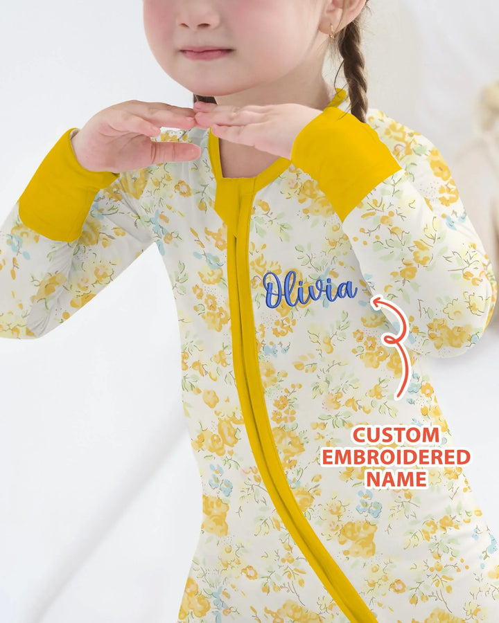 Custom Name Embroidered Floral Bamboo Convertible Zippy