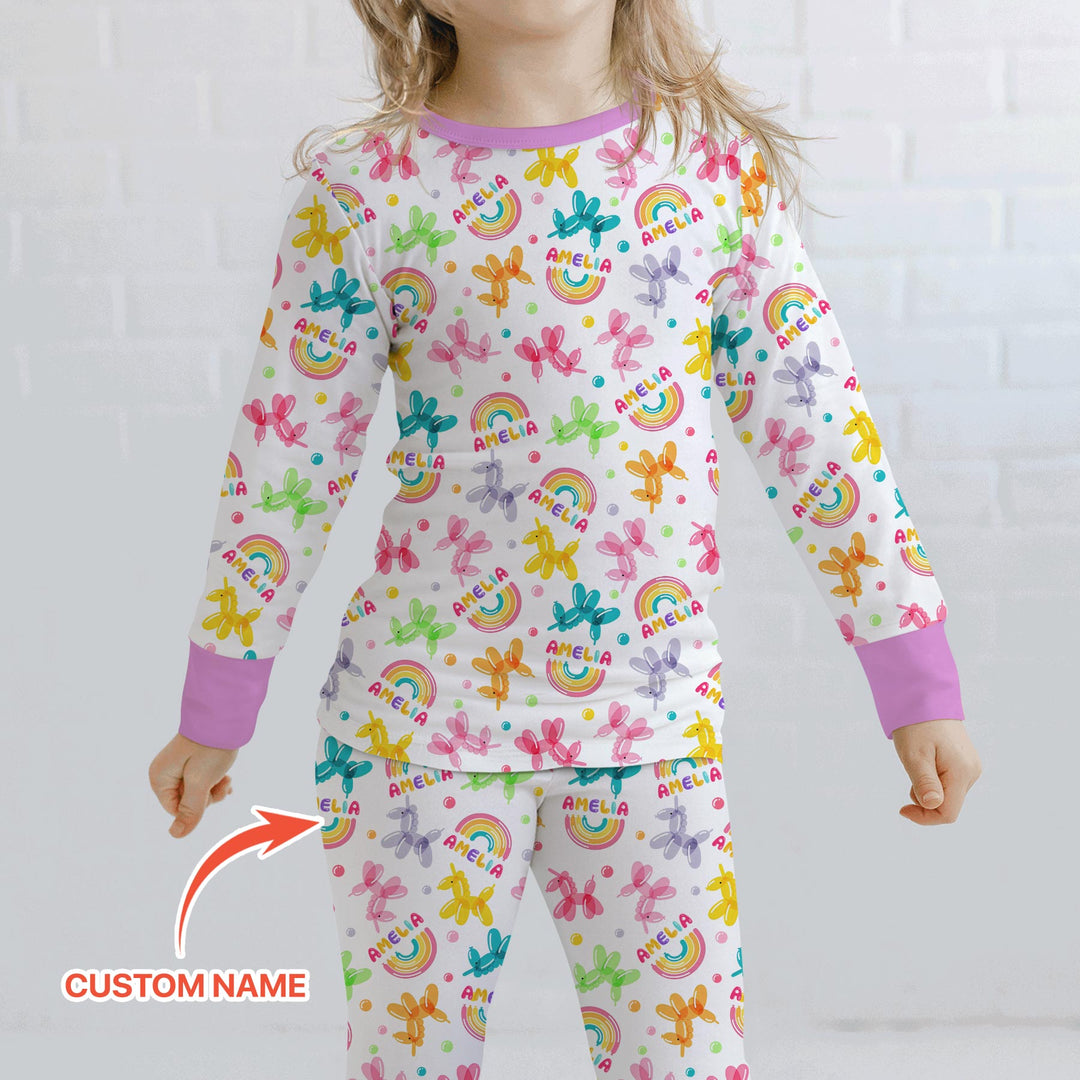 Sweet Balloon Dreams Custom Name Two Piece Long Sleeve Pajama Set