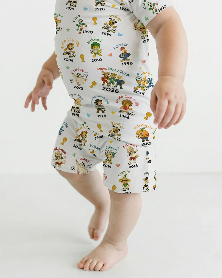 Soccer cup Mascots Bamboo Two Piece Short Sleeve Shorts Pajama Set